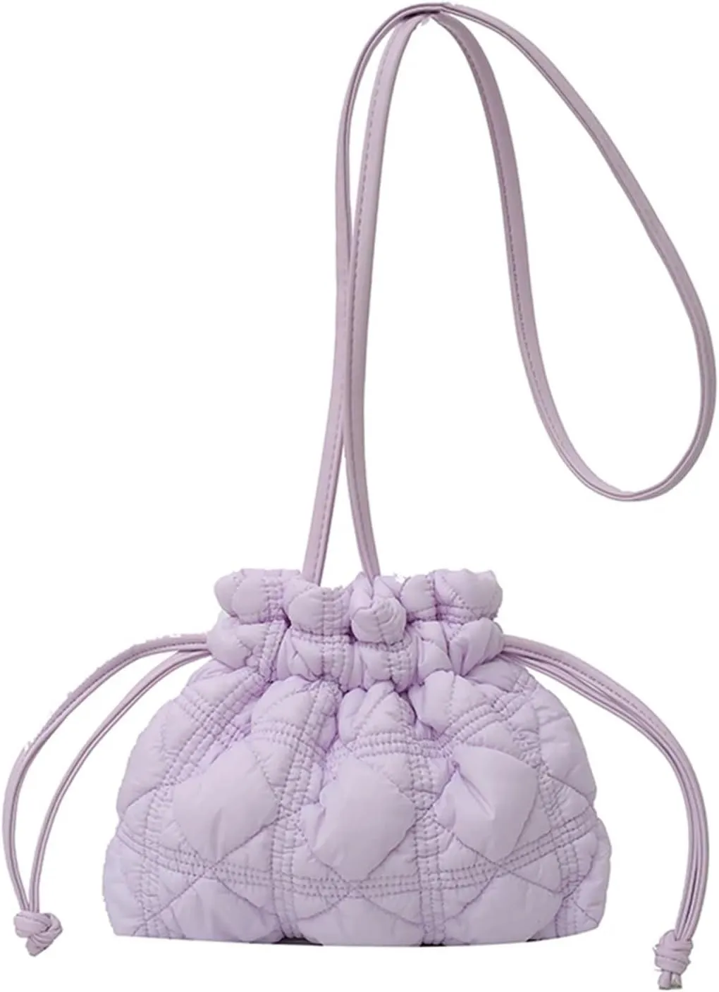 Puffer Tote Bag Women Puffer Bucket Bag Detachable Strap Drawstring Shoulder Bags Solid Color Quilted Crossbody Bag(Purple)