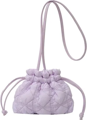 Puffer Tote Bag Women Puffer Bucket Bag Detachable Strap Drawstring Shoulder Bags Solid Color Quilted Crossbody Bag(Purple)