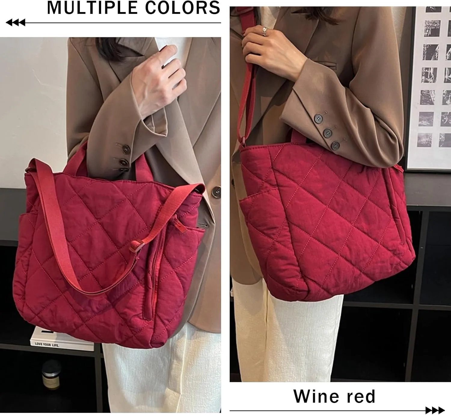 Puffer Tote Bag Women Quilted Crossbody Handbag Lattice Padded Puffy Purse Casual Satchel Bag