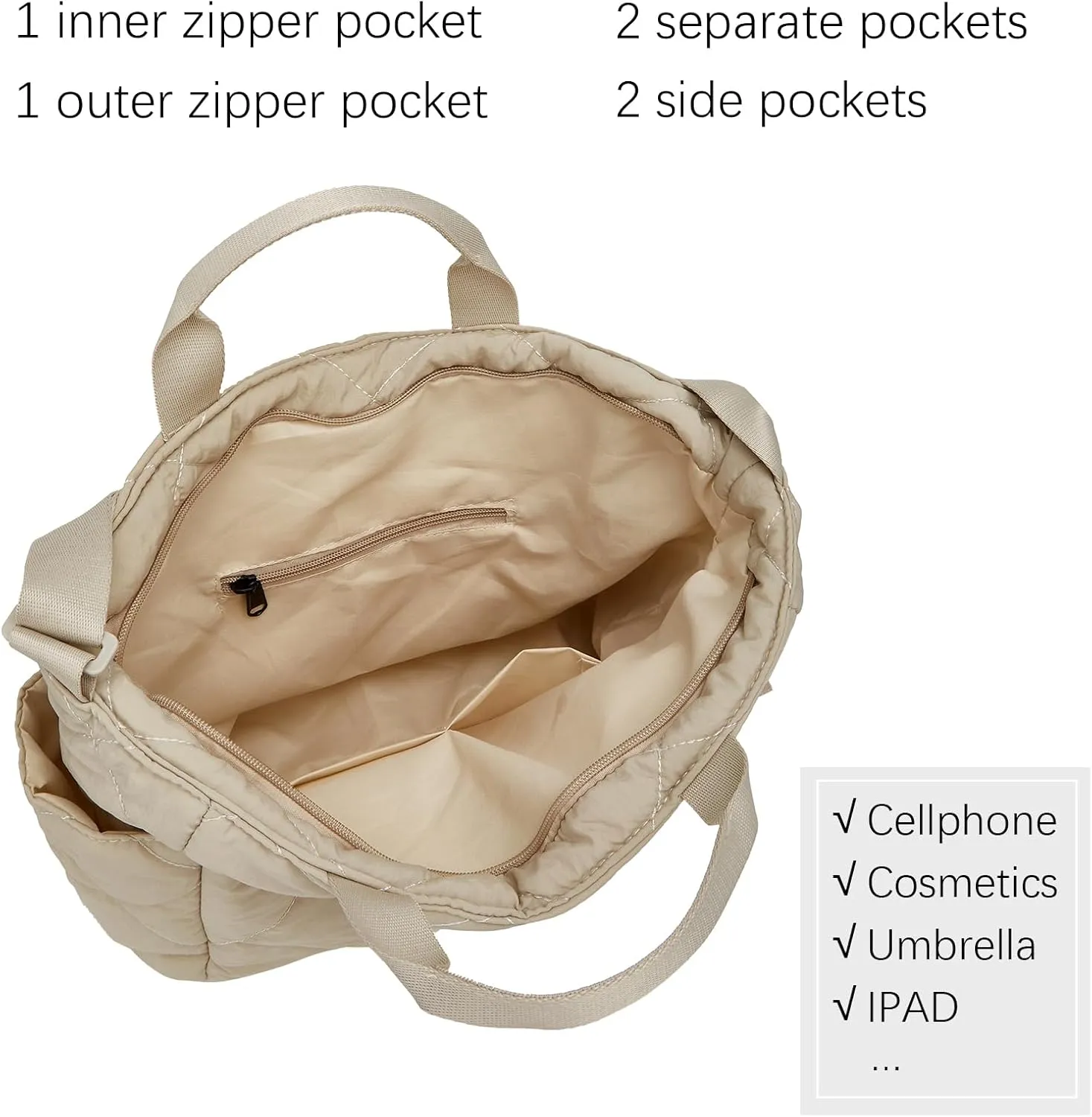 Puffer Tote Bag Women Quilted Crossbody Handbag Lattice Padded Puffy Purse Casual Satchel Bag