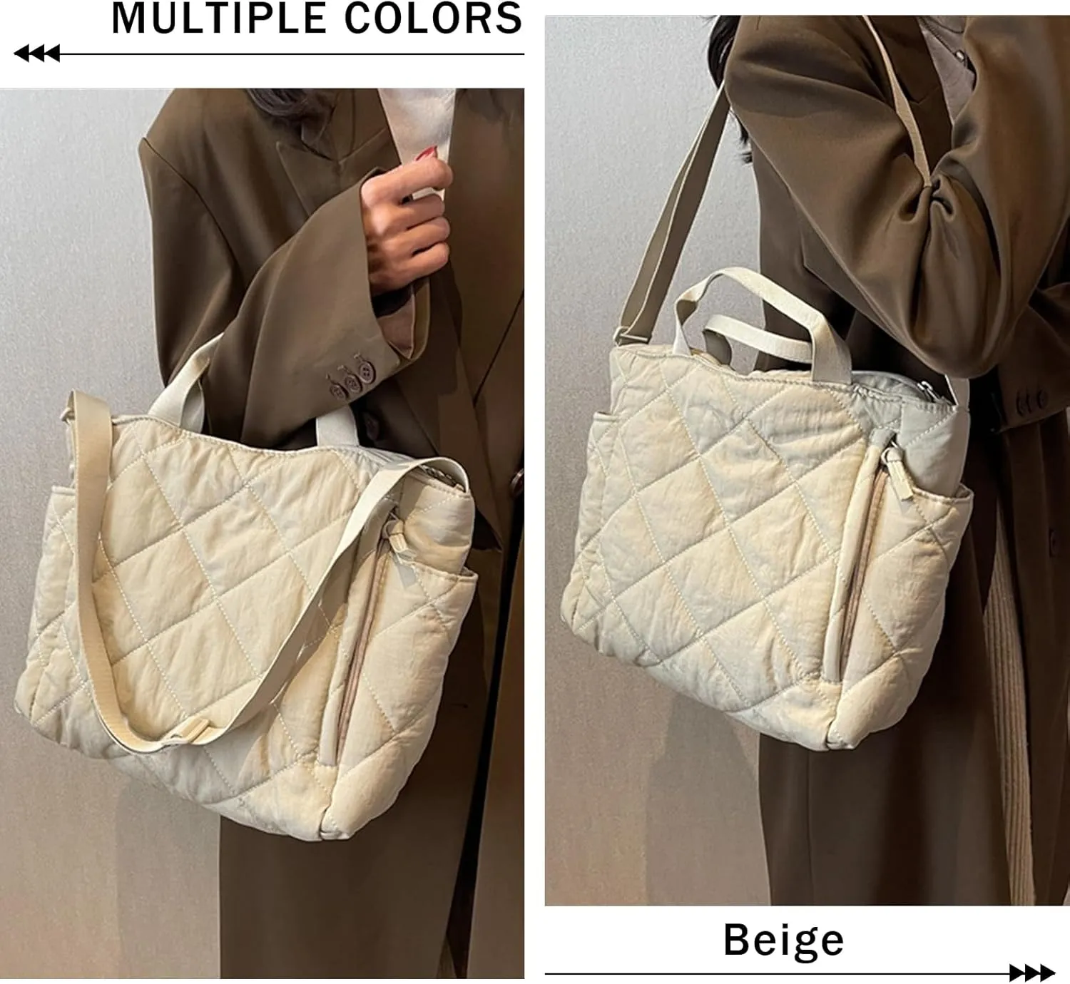 Puffer Tote Bag Women Quilted Crossbody Handbag Lattice Padded Puffy Purse Casual Satchel Bag