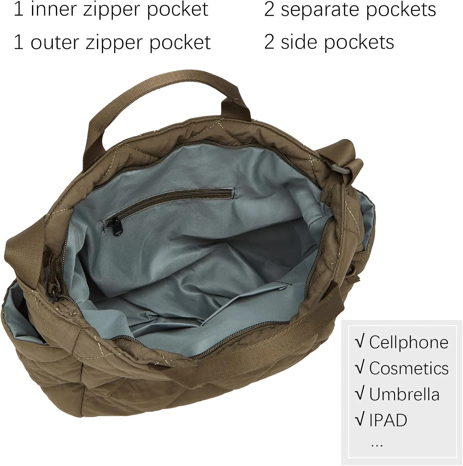 Puffer Tote Bag Women Quilted Crossbody Handbag Lattice Padded Puffy Purse Casual Satchel Bag