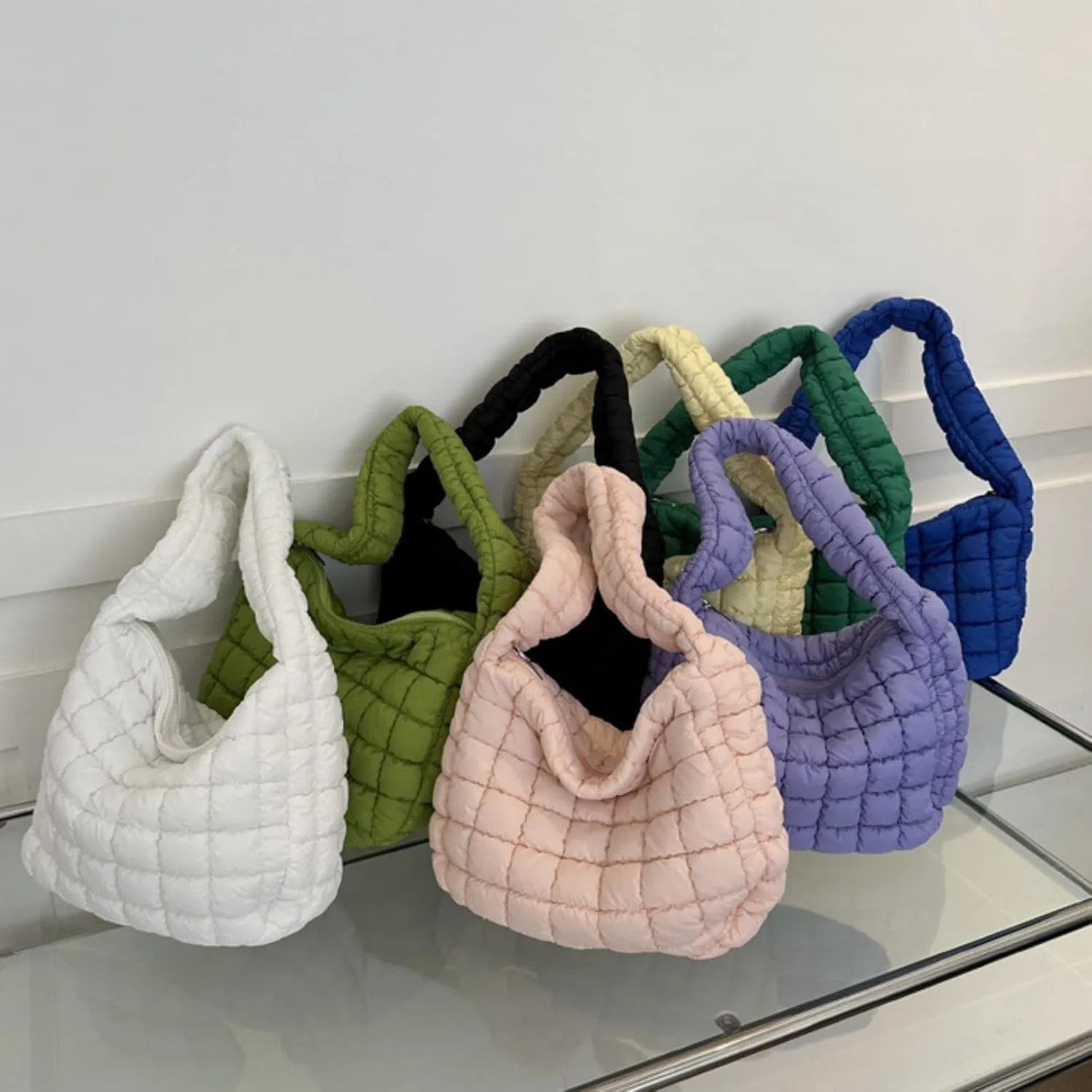 Puffer Tote Bag Women Quilted Shoulder Bags Puffy Bubble Pleated Purse Nylon Padding Cloud Crossbody Bag 2025