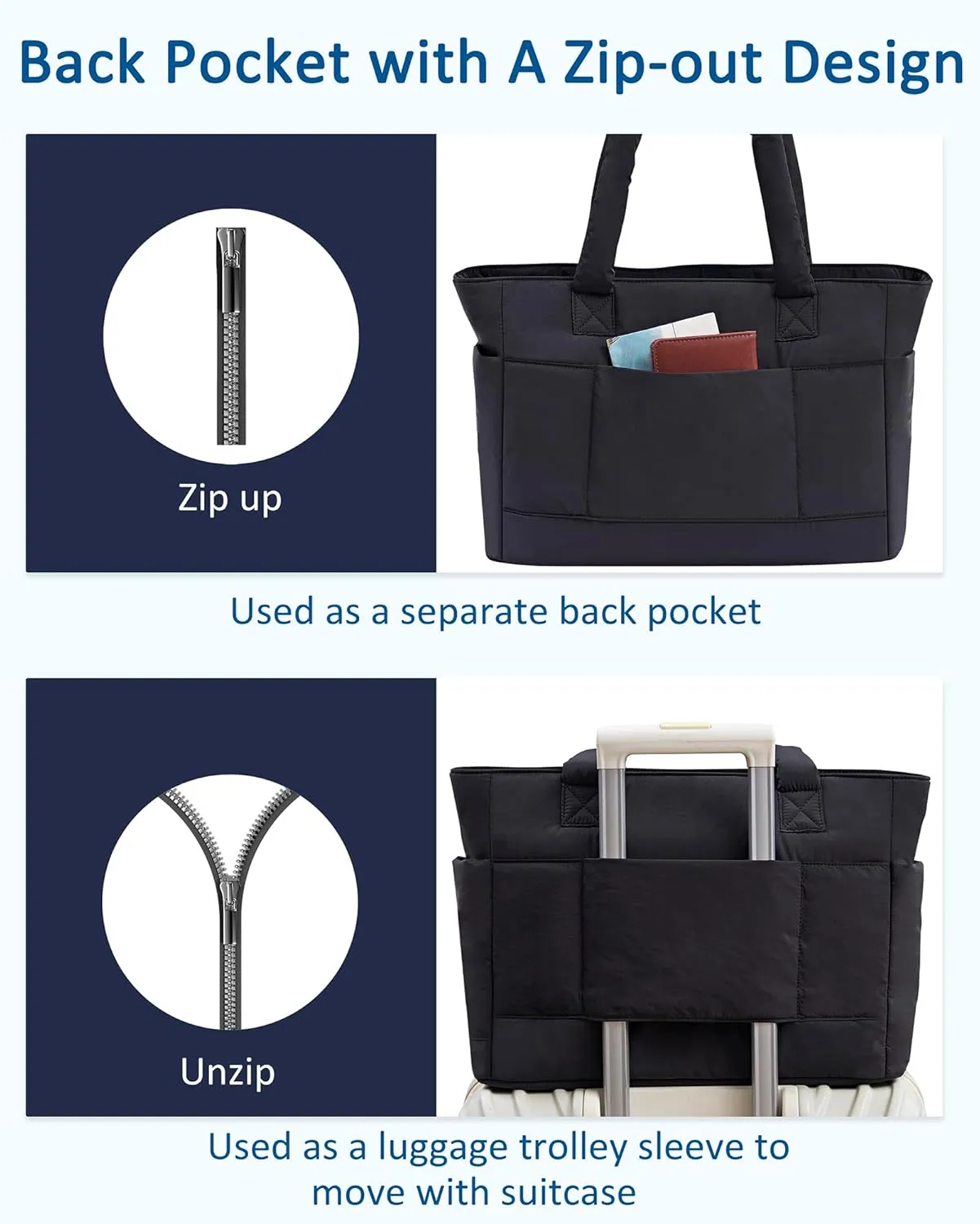 Puffer Tote Bag, Work Bags for Women with Laptop Compartment, Travel Tote with Luggage Sleeve, Quilted Bag for School