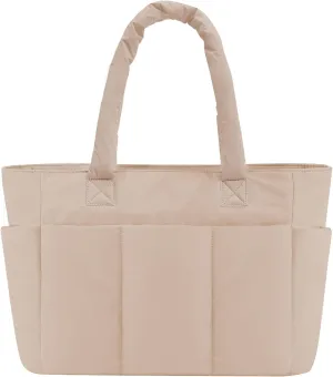Puffer Tote Bag, Work Bags for Women with Laptop Compartment, Travel Tote with Luggage Sleeve, Quilted Bag for School