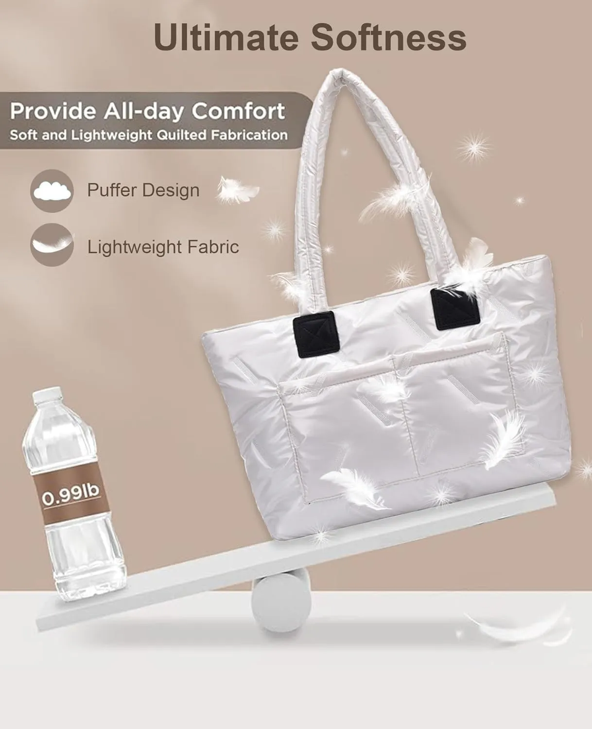 Puffer Tote Bag,Large Quilted Puffy Handbag Shoulder Bag Lightweight Satchel Purse for Travel, Work, Gym, Shop