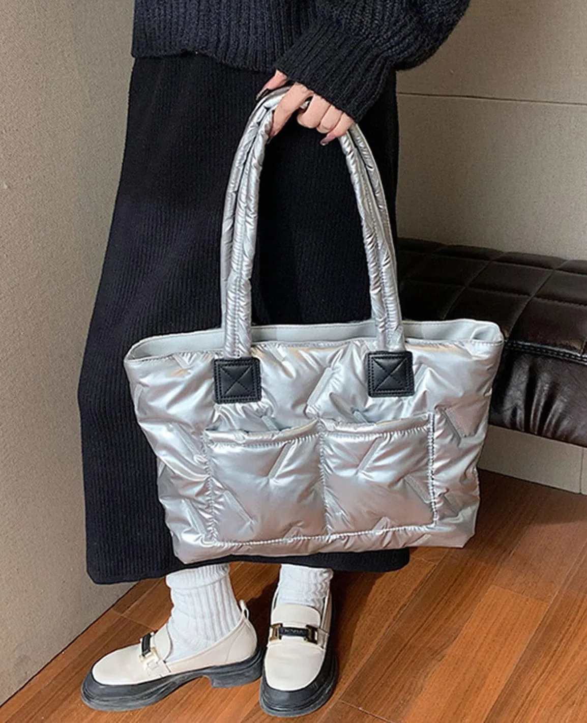 Puffer Tote Bag,Large Quilted Puffy Handbag Shoulder Bag Lightweight Satchel Purse for Travel, Work, Gym, Shop
