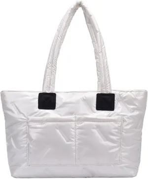 Puffer Tote Bag,Large Quilted Puffy Handbag Shoulder Bag Lightweight Satchel Purse for Travel, Work, Gym, Shop