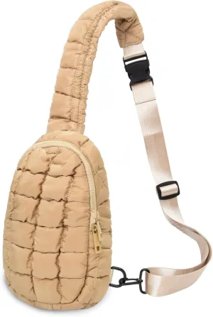 Puffer Tote for Women - Mini Chest Carryall Shoulder Bag with Lightweight Quilted Padding - Travel Trip Bag (Khaki)