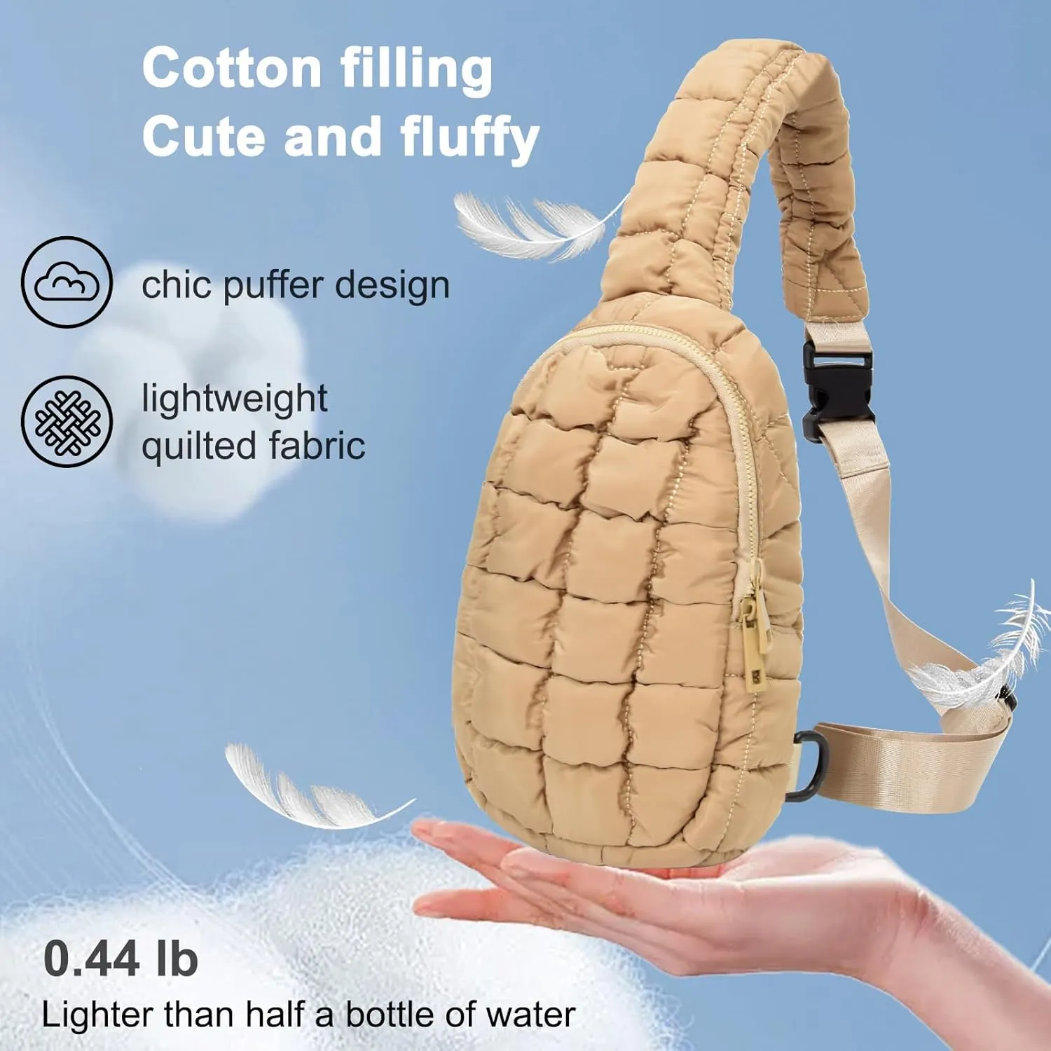 Puffer Tote for Women - Mini Chest Carryall Shoulder Bag with Lightweight Quilted Padding - Travel Trip Bag (Khaki)