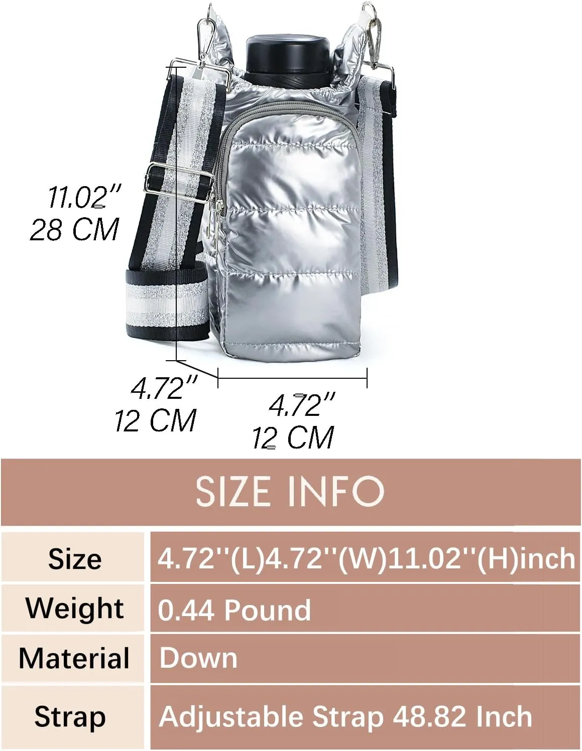 Puffer Water Bottle Holder Quilted Hydrobag Sports Pouch Bag with Adjustable Shoulder Strap Flask Sling Bag
