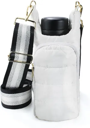 Puffer Water Bottle Holder Quilted Hydrobag Sports Pouch Bag with Adjustable Shoulder Strap Flask Sling Bag