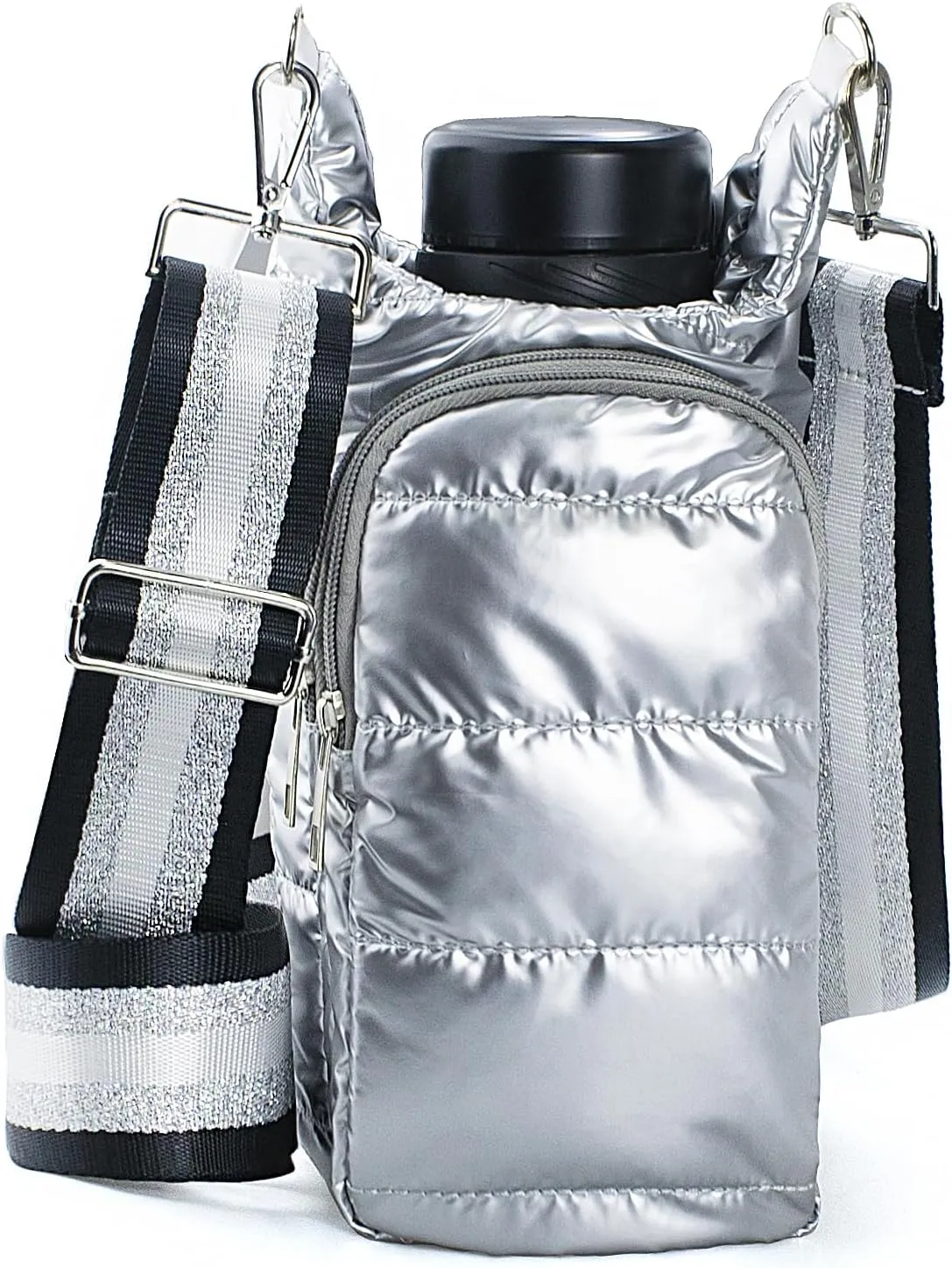 Puffer Water Bottle Holder Quilted Hydrobag Sports Pouch Bag with Adjustable Shoulder Strap Flask Sling Bag
