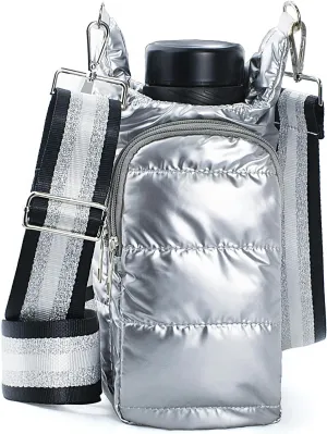 Puffer Water Bottle Holder Quilted Hydrobag Sports Pouch Bag with Adjustable Shoulder Strap Flask Sling Bag