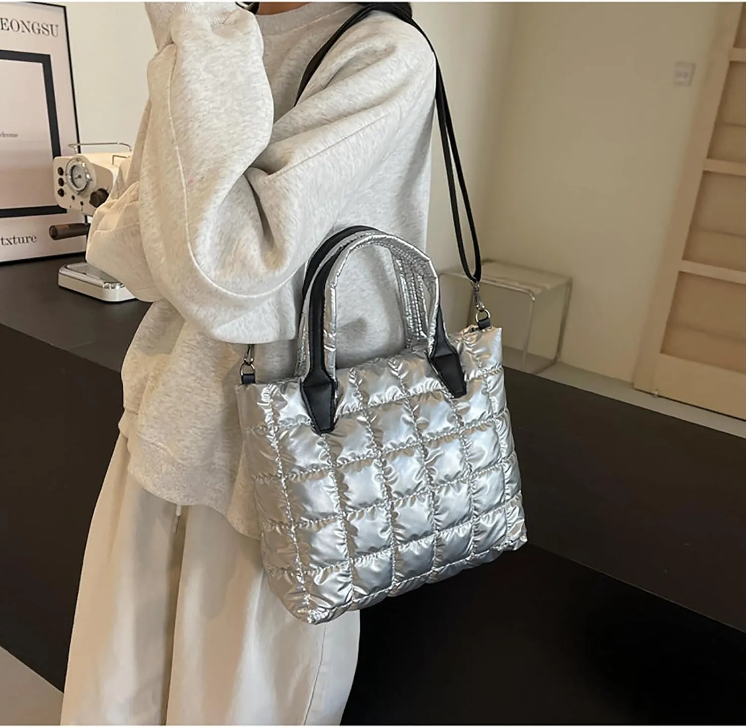 Puffy Bag for Women Quilted Crossbody Bag Puffer Purse Quilted Shoulder Bag Handbag with Adjustable Strap
