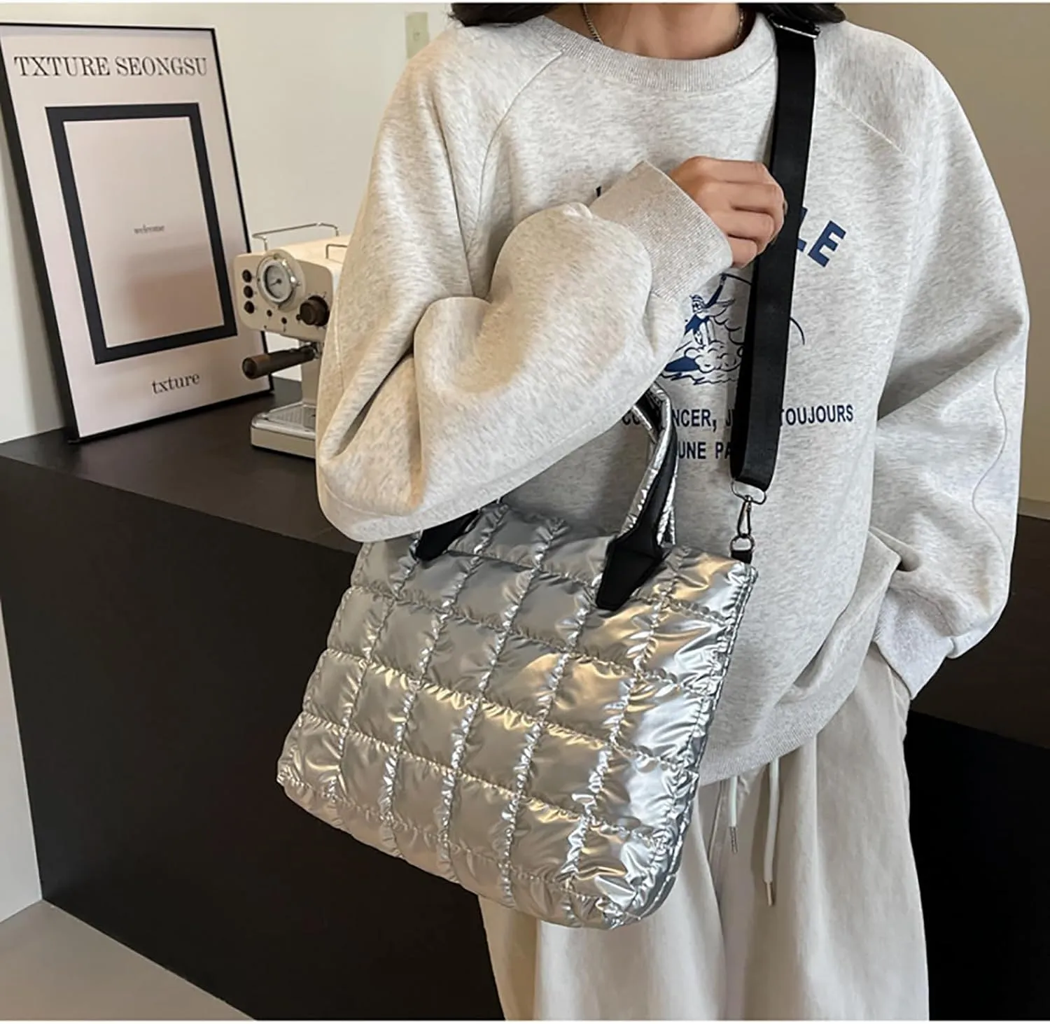 Puffy Bag for Women Quilted Crossbody Bag Puffer Purse Quilted Shoulder Bag Handbag with Adjustable Strap