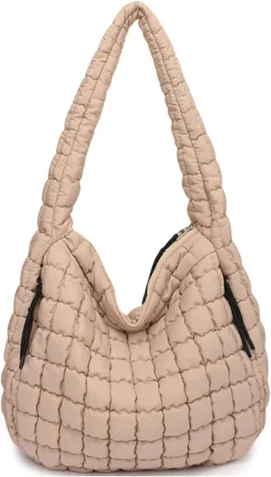 Puffy Bubble Tote Bag,Puffer Quilted Shoulder Bag for Women with Multiple Zippered Pockets, Trendy Crossbody Hobo Bag