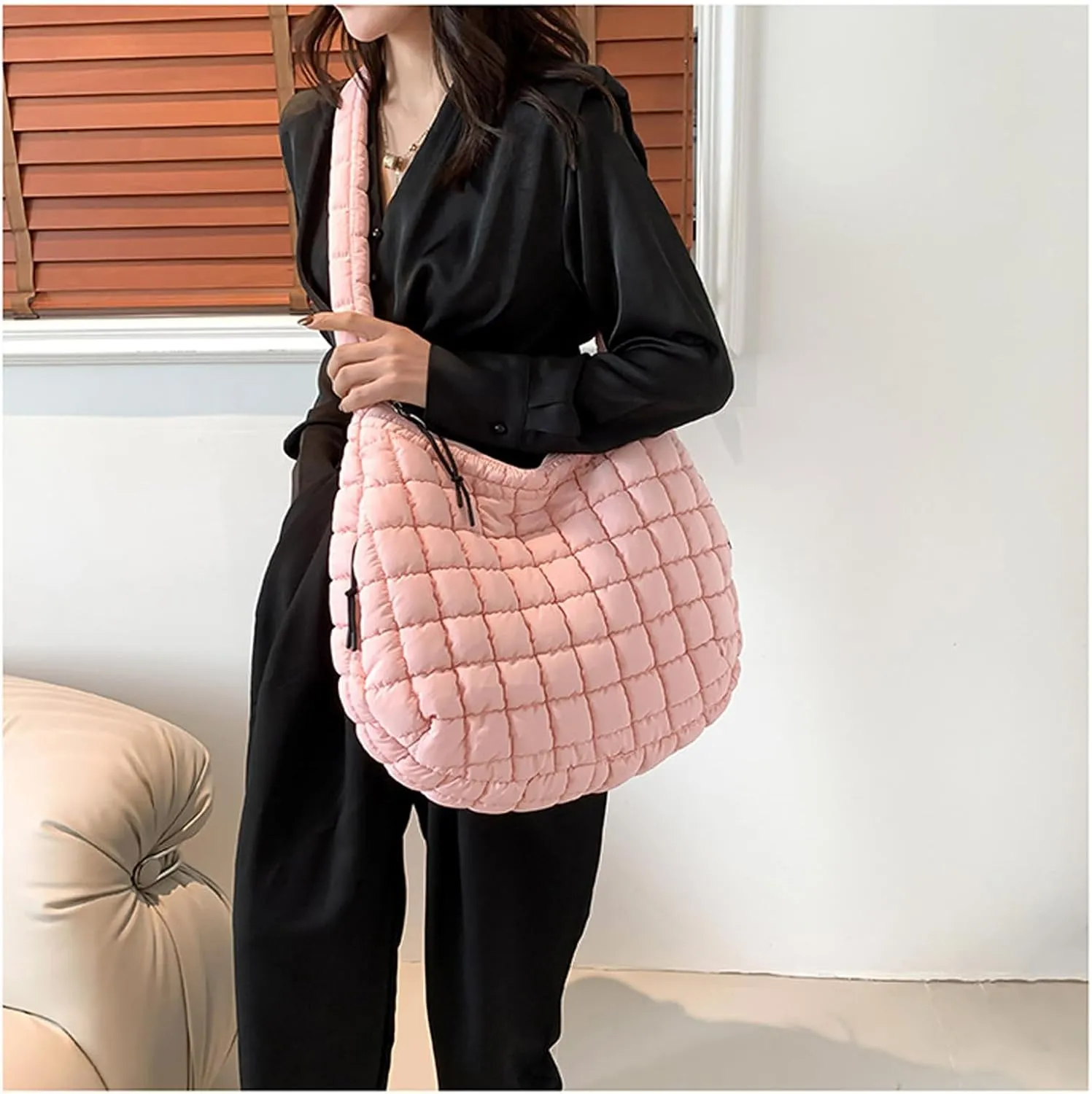 Puffy Bubble Tote Bag,Puffer Quilted Shoulder Bag for Women with Multiple Zippered Pockets, Trendy Crossbody Hobo Bag