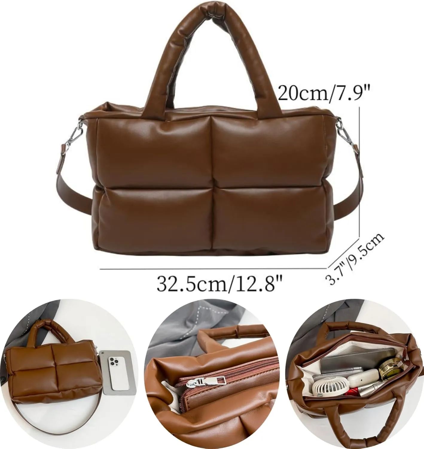 Puffy Handbags Tote Quilted Shoulder Crossbody Bag for Women Soft Vegan Leather Padded Purse