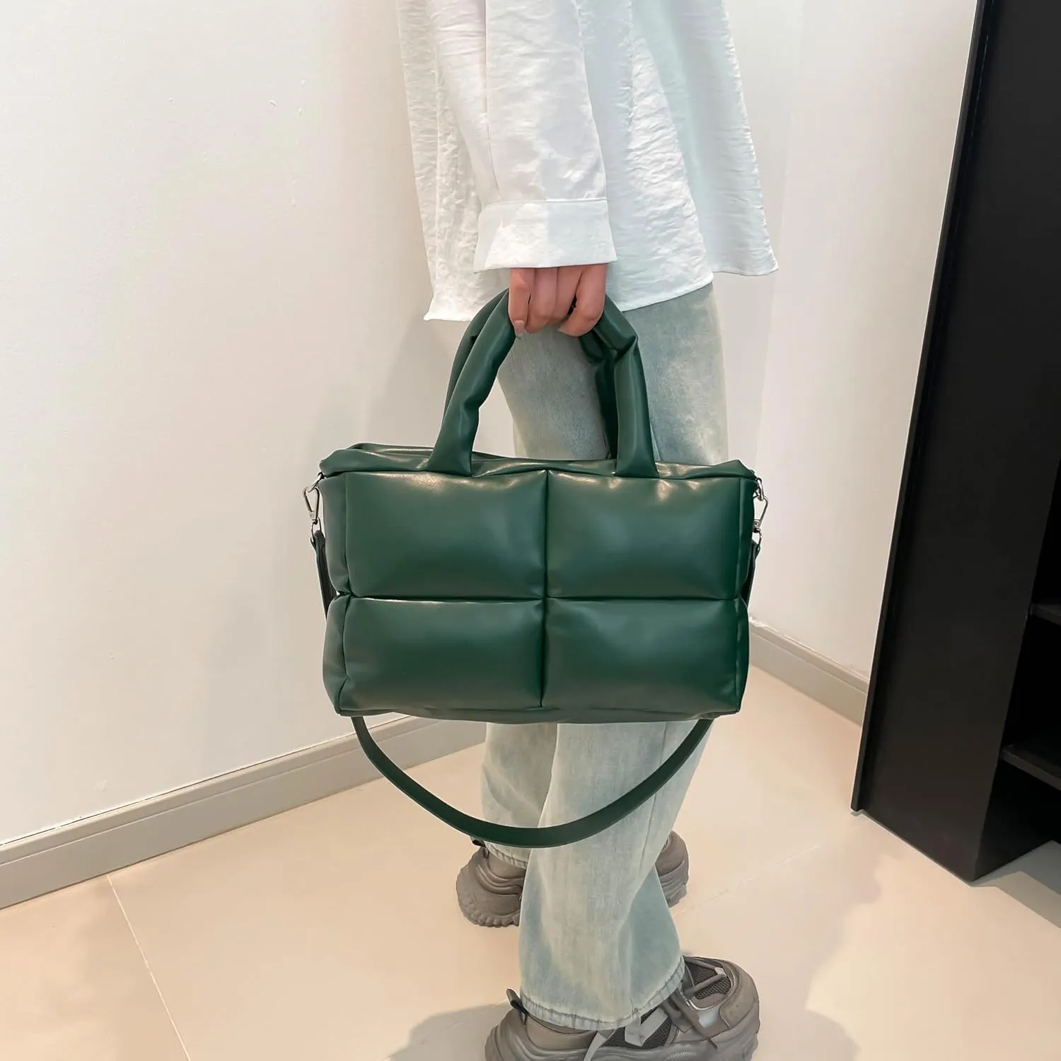 Puffy Handbags Tote Quilted Shoulder Crossbody Bag for Women Soft Vegan Leather Padded Purse