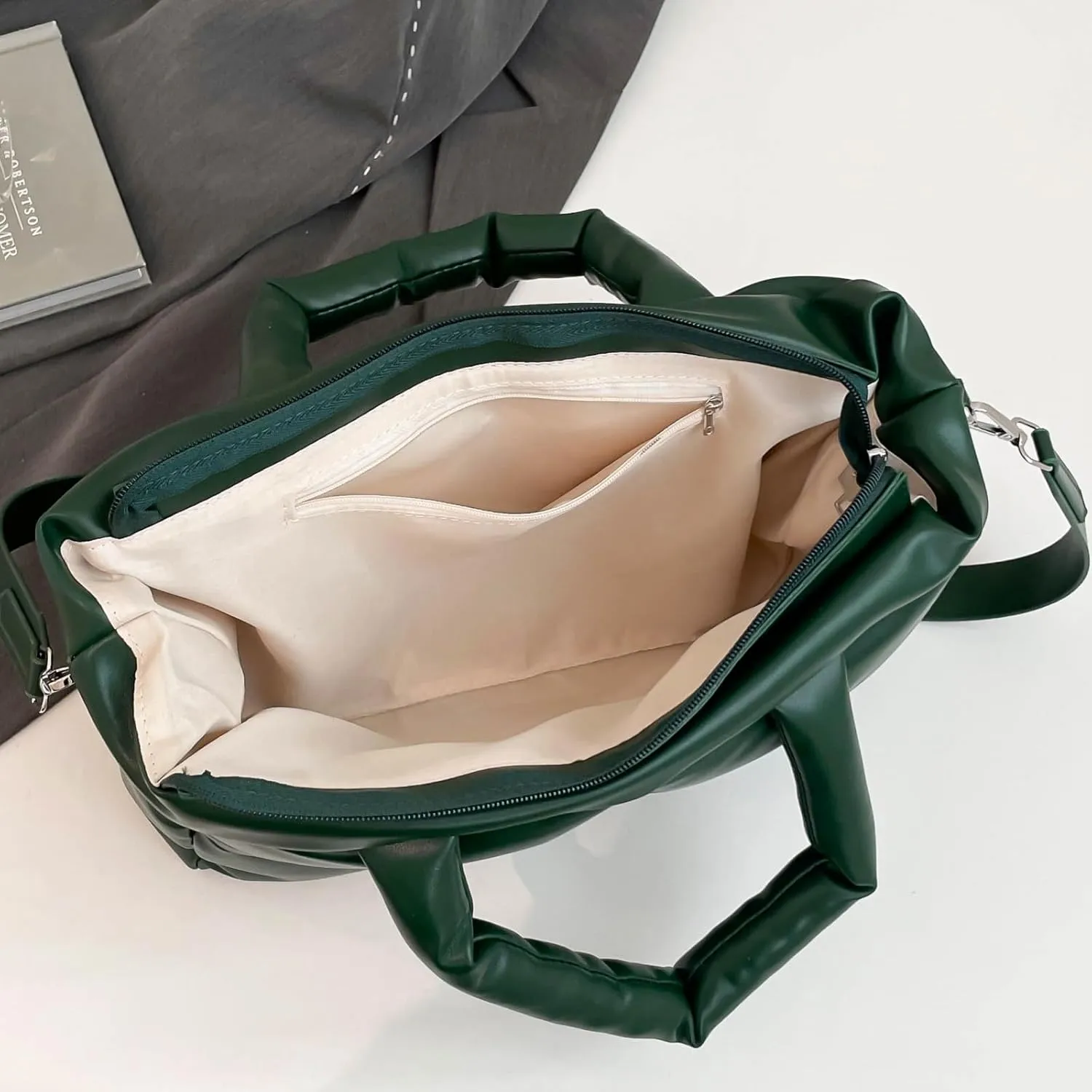 Puffy Handbags Tote Quilted Shoulder Crossbody Bag for Women Soft Vegan Leather Padded Purse