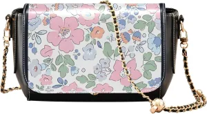 Purple Floral Design PU Leather Shoulder Bag Gifts Crossbody Purses for Women Phone Handbags with Chain Strap