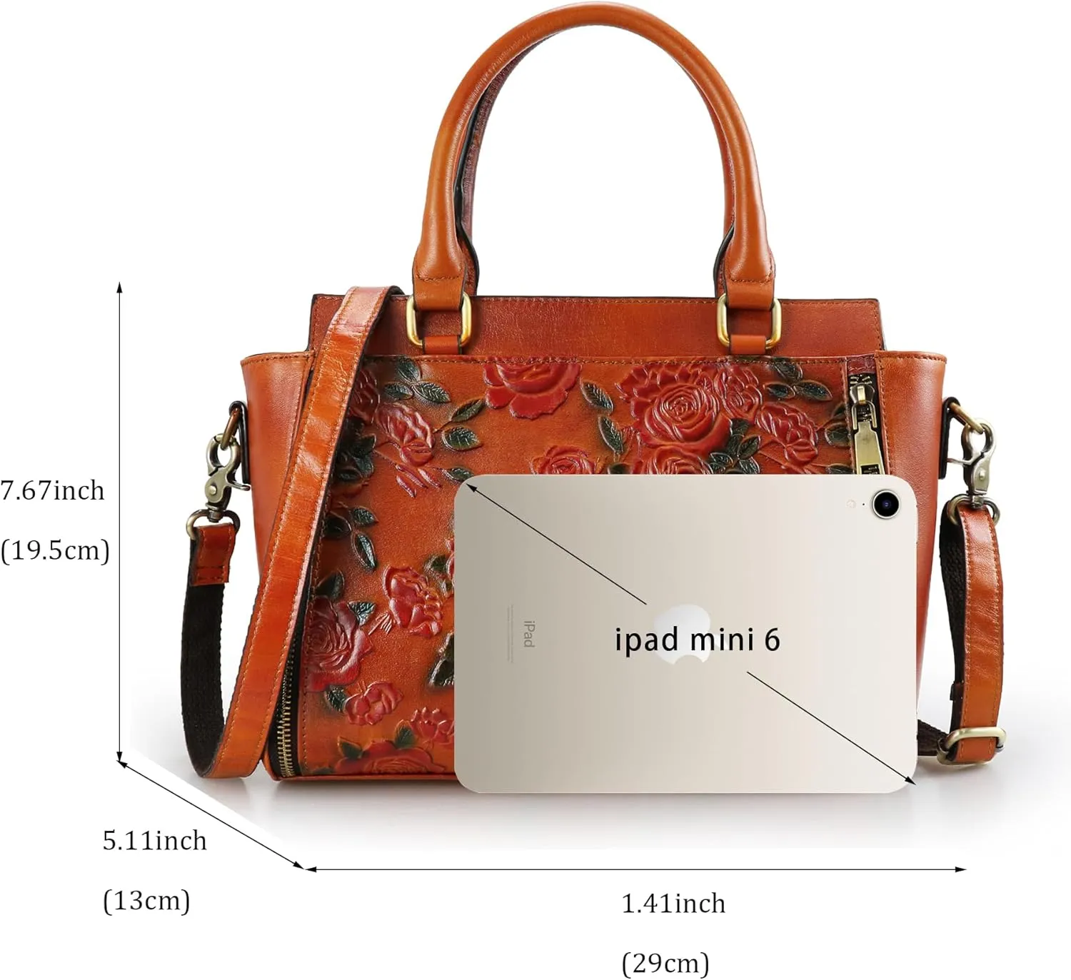 Purse and Handbags for Women Leather Shoulder Tote Handle Medium Satchel Vintage Embossing Rose