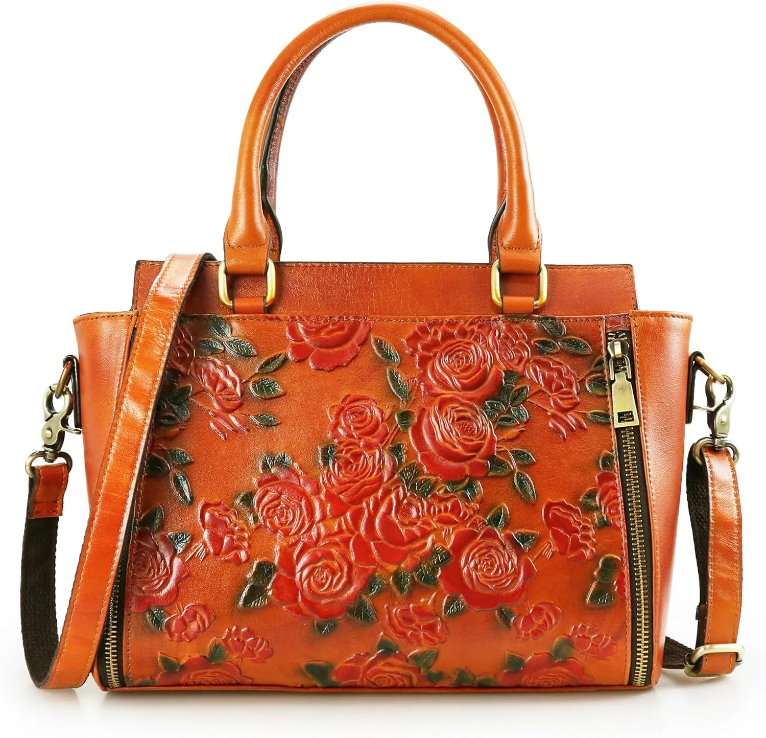 Purse and Handbags for Women Leather Shoulder Tote Handle Medium Satchel Vintage Embossing Rose
