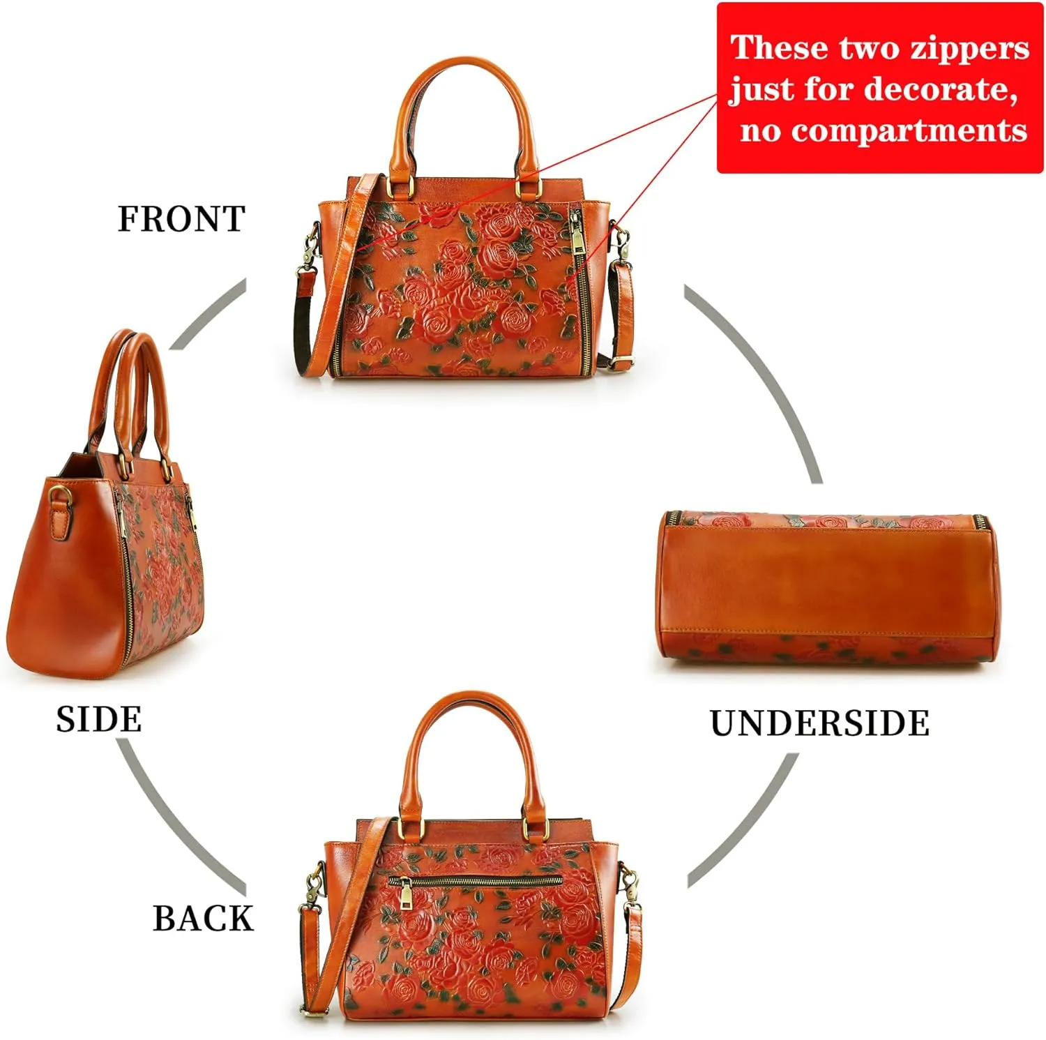 Purse and Handbags for Women Leather Shoulder Tote Handle Medium Satchel Vintage Embossing Rose