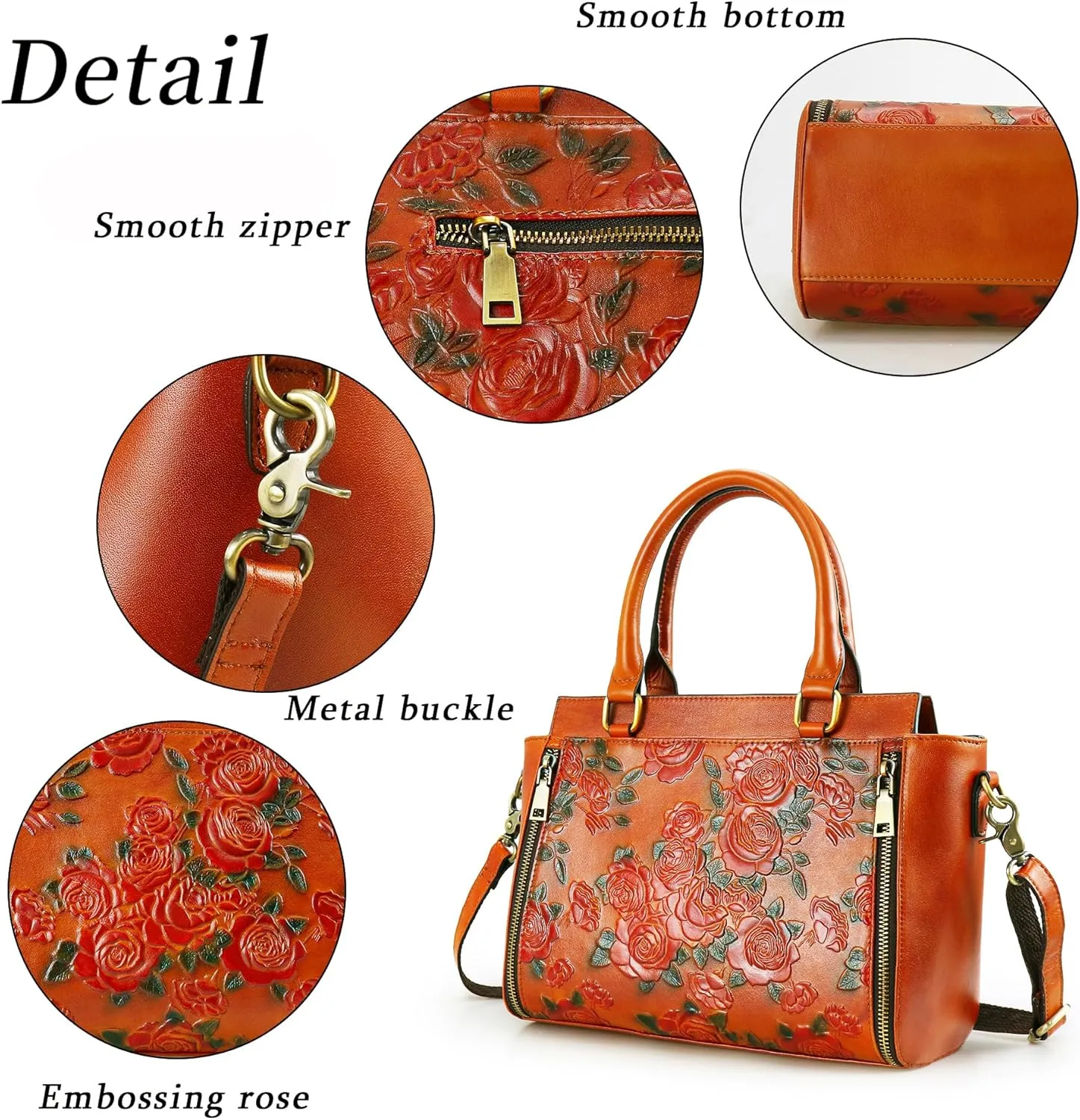 Purse and Handbags for Women Leather Shoulder Tote Handle Medium Satchel Vintage Embossing Rose