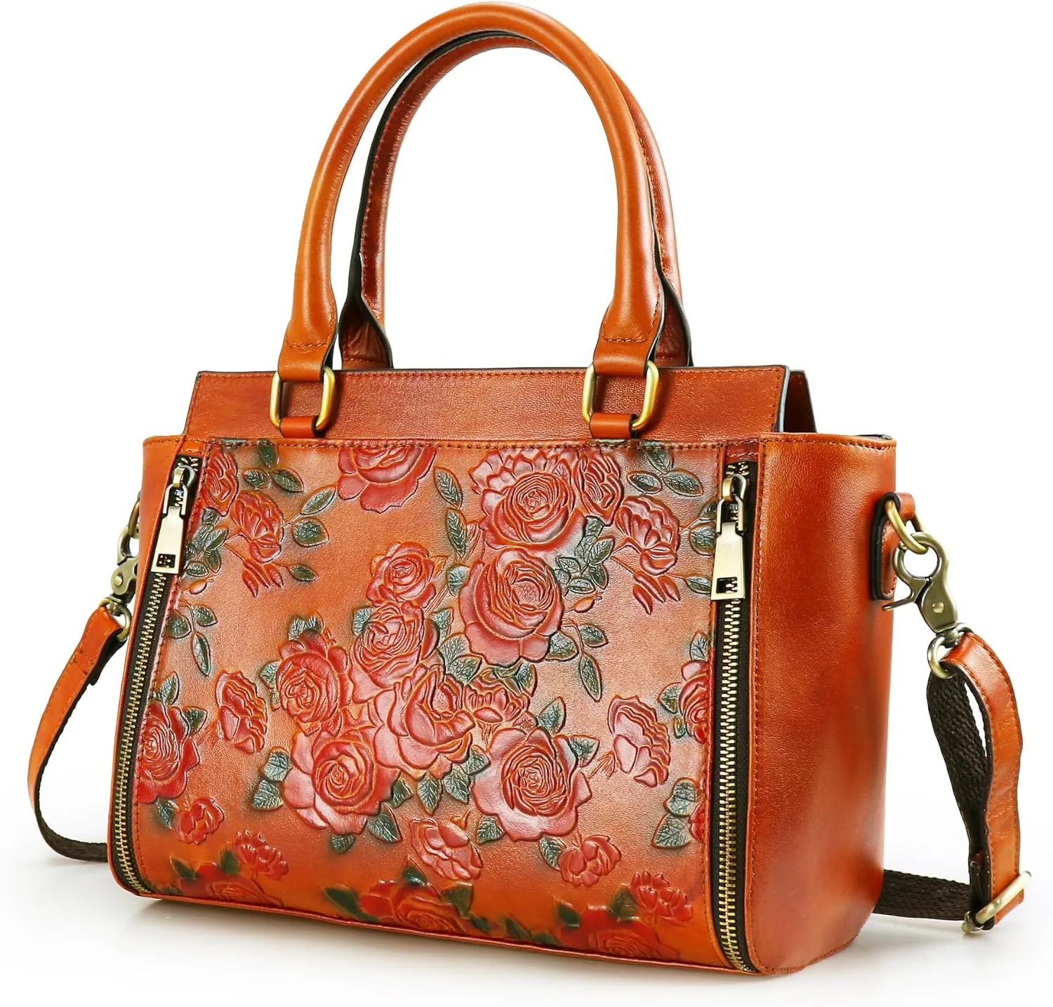 Purse and Handbags for Women Leather Shoulder Tote Handle Medium Satchel Vintage Embossing Rose
