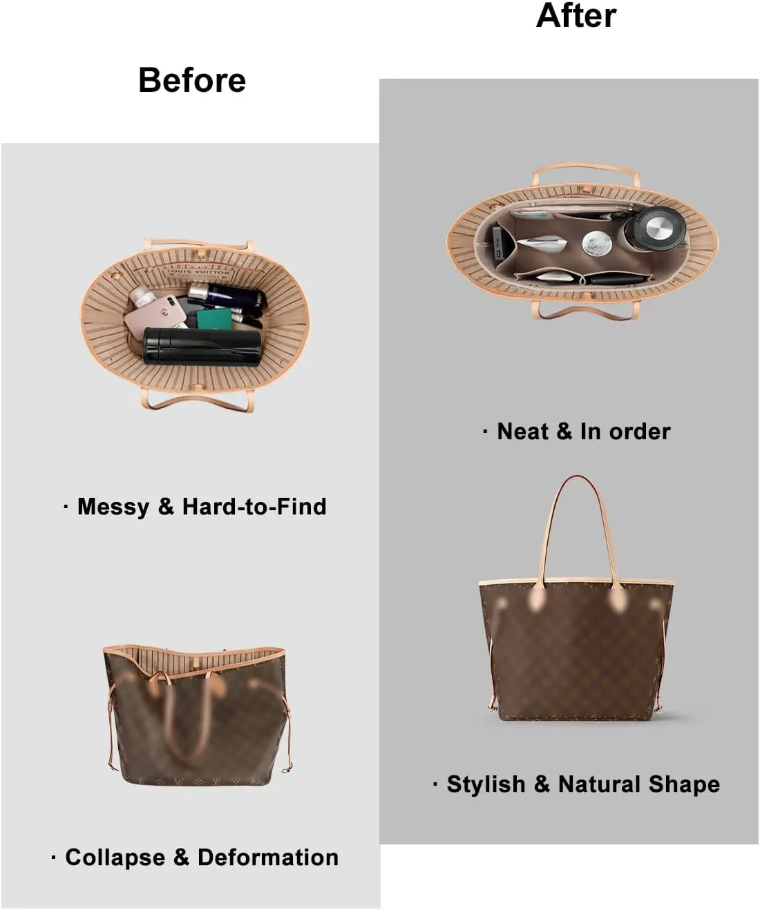Purse Organizer Insert For Handbags, Felt Tote Bag Organizer Insert, Handbag Organizer, Compatible with Neverful Speedy and More, 6 Size