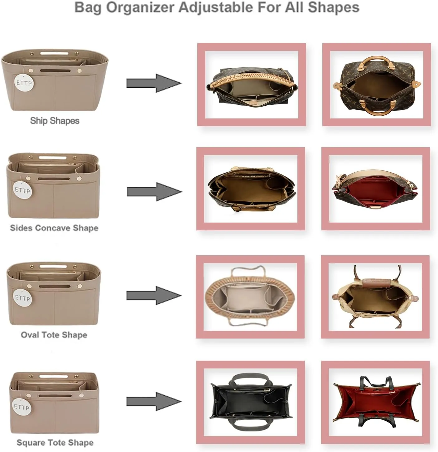 Purse Organizer Insert For Handbags, Felt Tote Bag Organizer Insert, Handbag Organizer, Compatible with Neverful Speedy and More, 6 Size