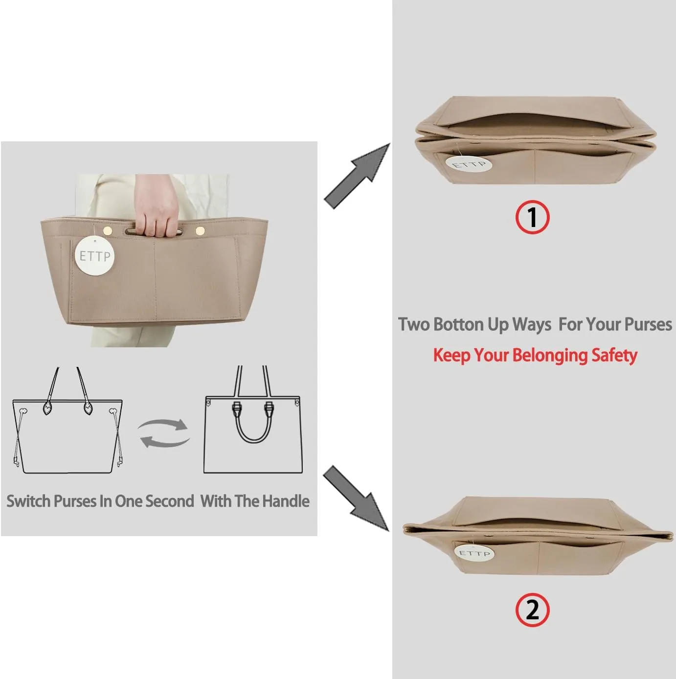 Purse Organizer Insert For Handbags, Felt Tote Bag Organizer Insert, Handbag Organizer, Compatible with Neverful Speedy and More, 6 Size