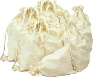 Purse Storage Drawstring Bags Set of 7 – Undyed Cotton Dust Bags for Handbags, Shoe Protector – Multi-Sized Handbag Storage Travel Shoes Pouches - Sustainably Made In Ethiopia