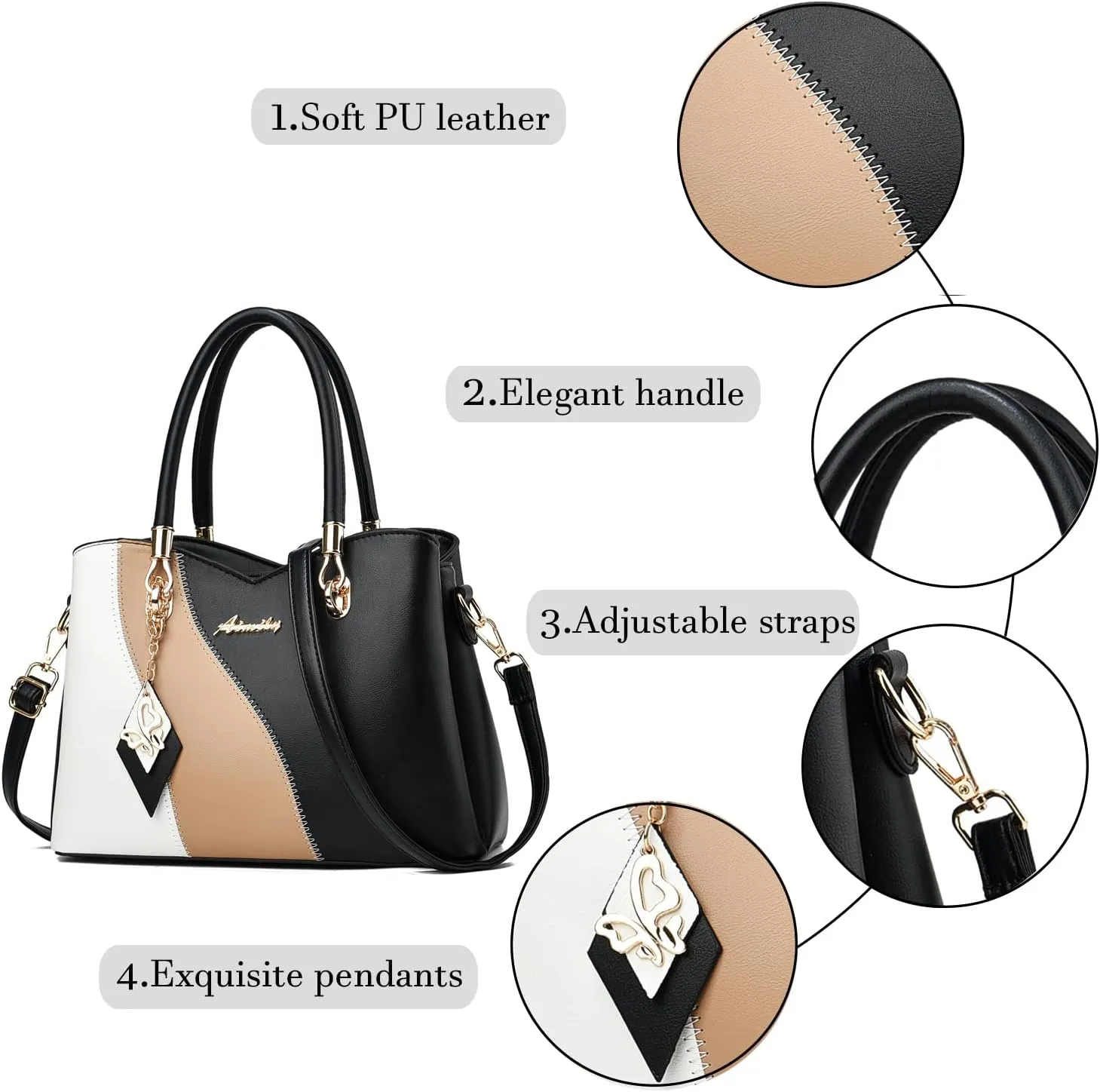 Purses and Handbags for Women Tote PU Leather Ladies Satchel Top Handle Crossbody Shoulder Bag