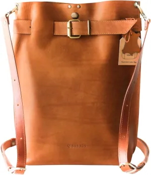QisaBags Laptop Leather Backpack Purse for Women, Men - Handmade from the Finest Full-Grain Leather, Convertible Work Bag (Brown, Medium-13 Laptop)