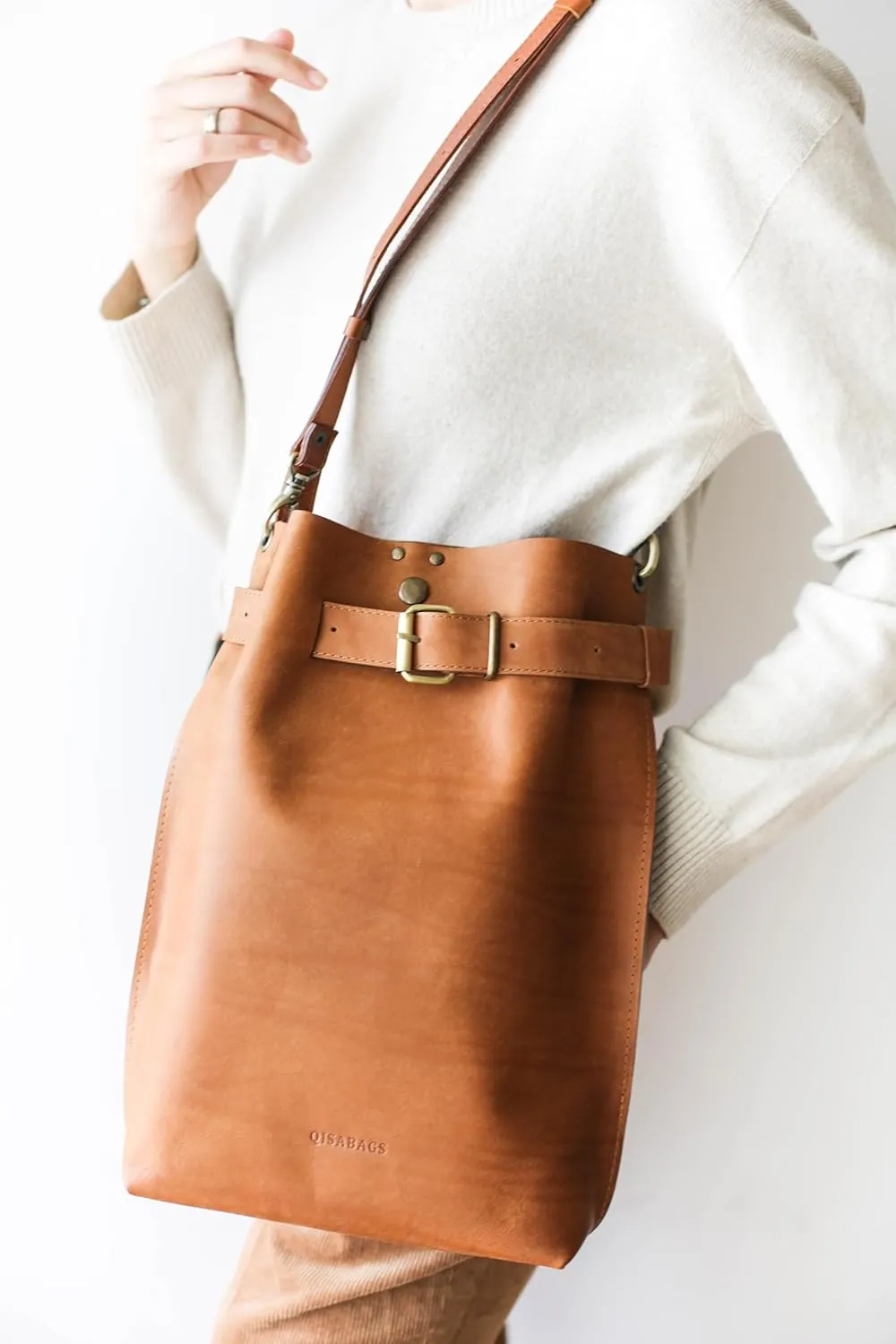 QisaBags Laptop Leather Backpack Purse for Women, Men - Handmade from the Finest Full-Grain Leather, Convertible Work Bag (Brown, Medium-13 Laptop)
