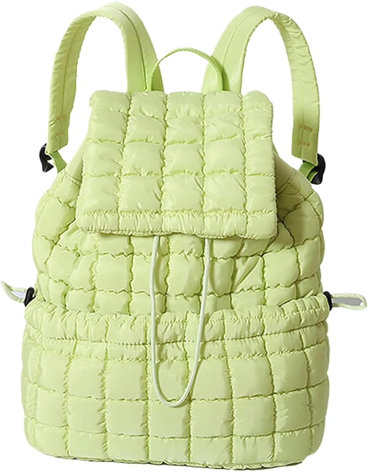 Quilted Backpack For Women Lightweight Trendy Puffer Cotton Top Flap Drawstring Backpack Travel Cloud Gym Bag (Light Green)