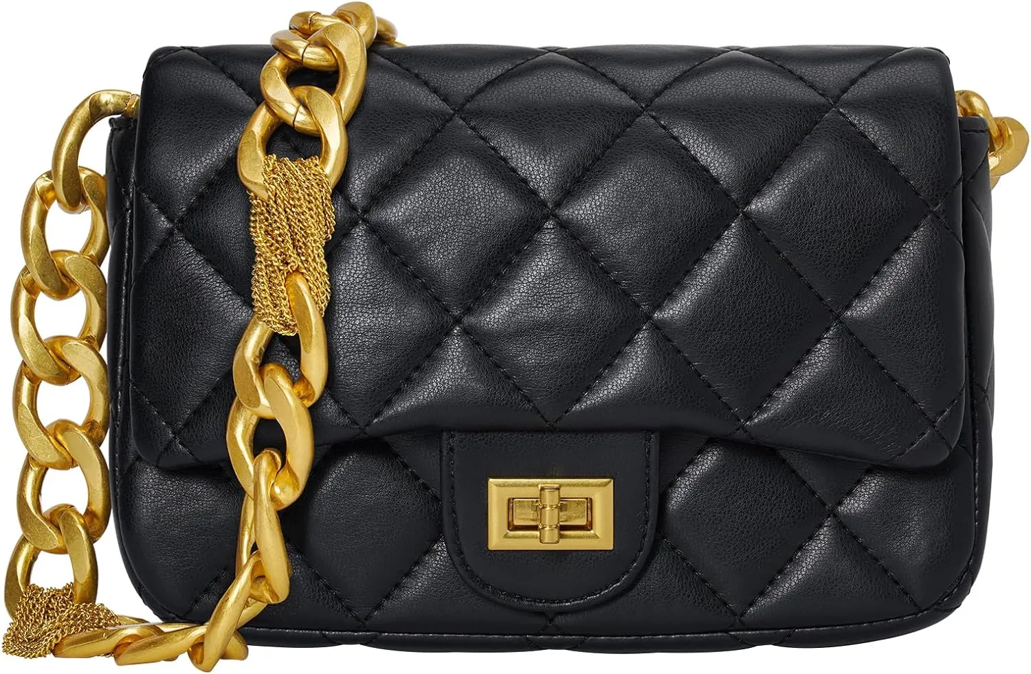 Quilted Bags for Women Soft Leather Shoulder Handbag Purse with Gold Chain Strap