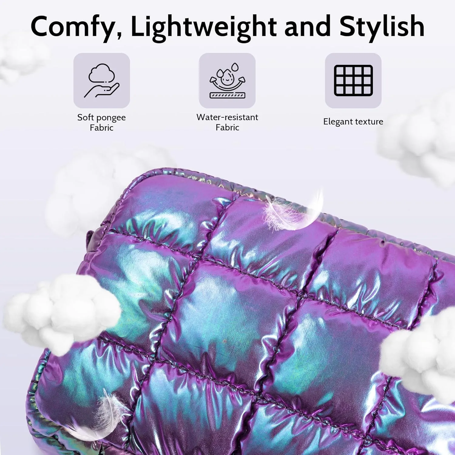 Quilted Cosmetic Bag, Puffer Makeup Bags, Crossbody Purses for women,Cute Travel Toiletry Bag for Women (Dazzling Purple)