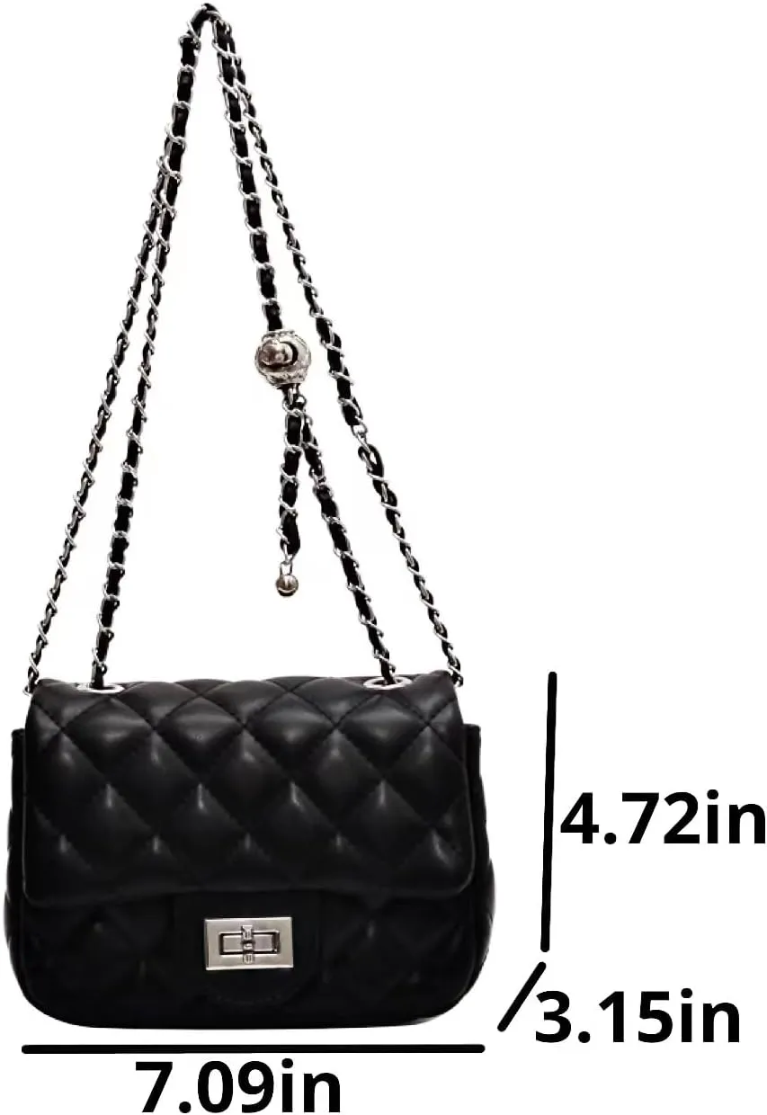 Quilted Crossbody Bag Faux Leather Trendy Shoulder Purses with Chain Strap Stylish Clutch Purse for Women Ladies