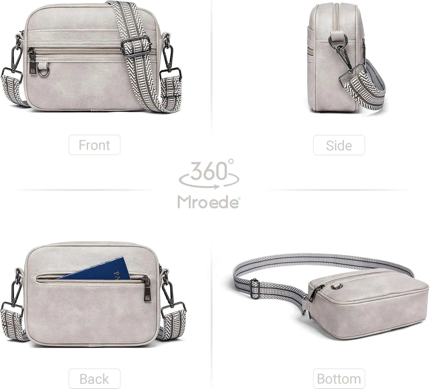 Quilted Crossbody Bags for Women 3-Pockets Crossbody Purses Vegan Leather Shoulder Handbags with Wide Strap