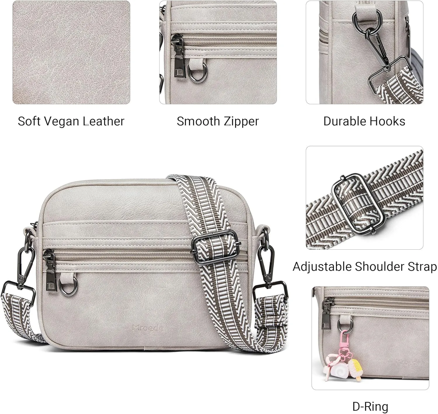 Quilted Crossbody Bags for Women 3-Pockets Crossbody Purses Vegan Leather Shoulder Handbags with Wide Strap