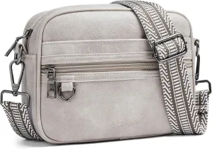 Quilted Crossbody Bags for Women 3-Pockets Crossbody Purses Vegan Leather Shoulder Handbags with Wide Strap