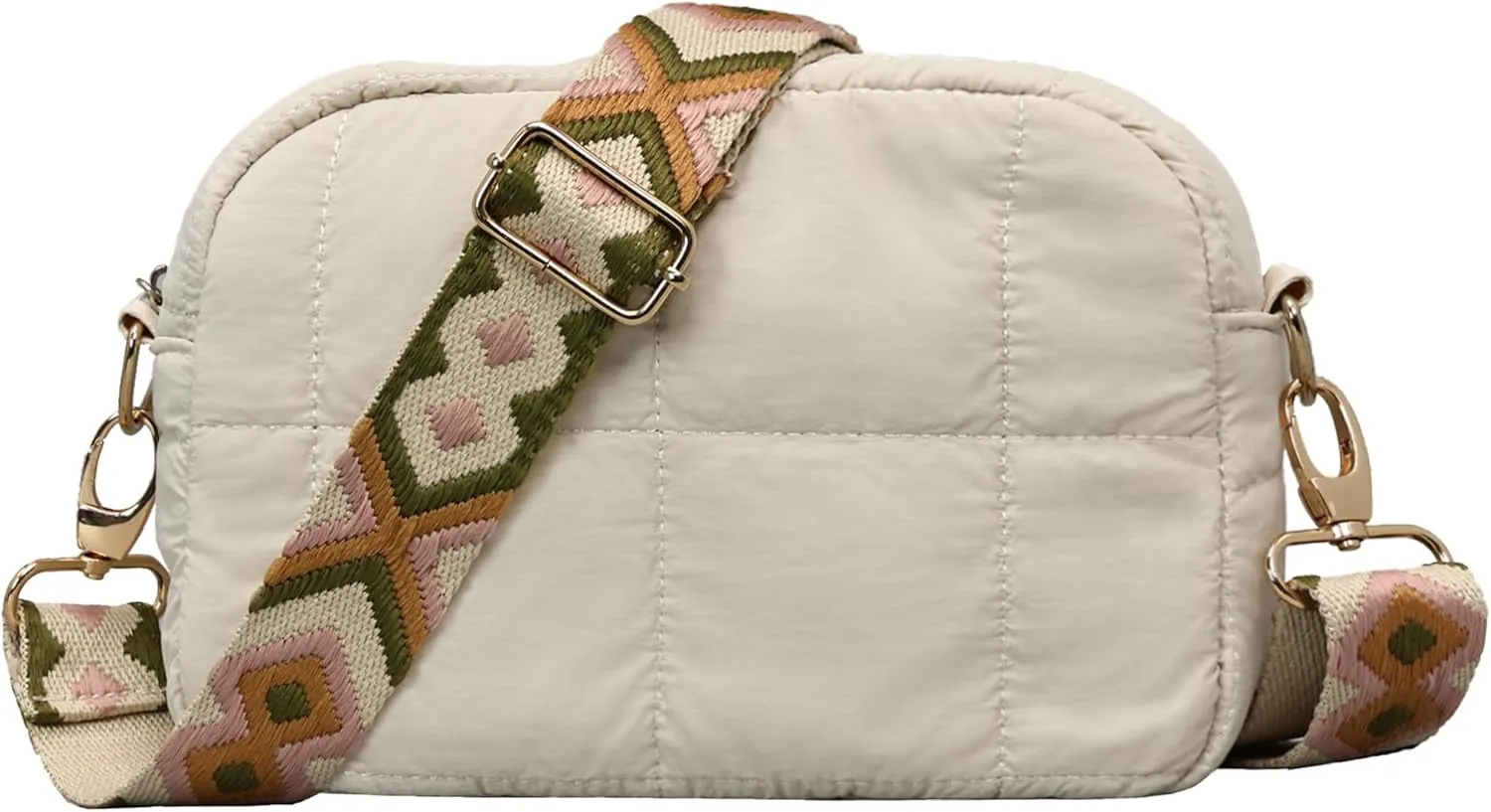 Quilted Crossbody Bags for Women Puffer Shoulder Bag with Adjustable Wide Strap Puffy Dupes Nylon Crossbody Purse