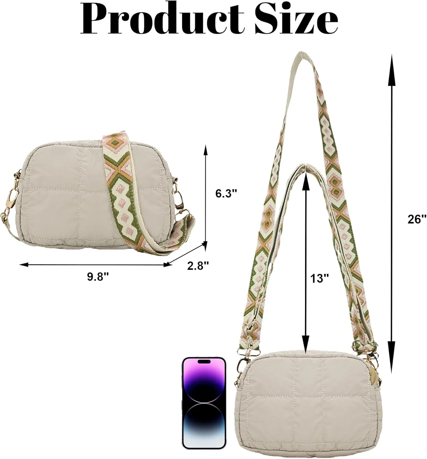 Quilted Crossbody Bags for Women Puffer Shoulder Bag with Adjustable Wide Strap Puffy Dupes Nylon Crossbody Purse