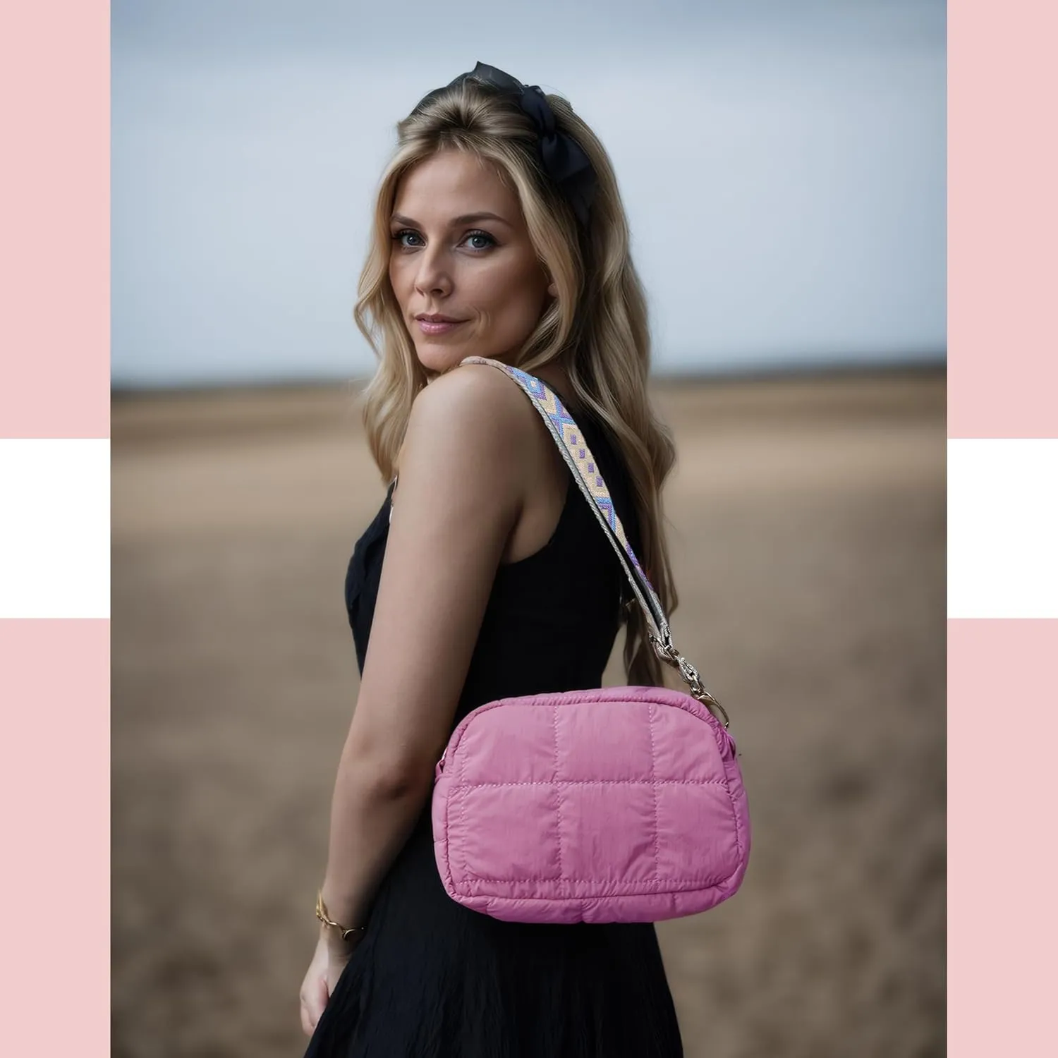 Quilted Crossbody Bags for Women Puffer Shoulder Bag with Adjustable Wide Strap Puffy Dupes Nylon Crossbody Purse