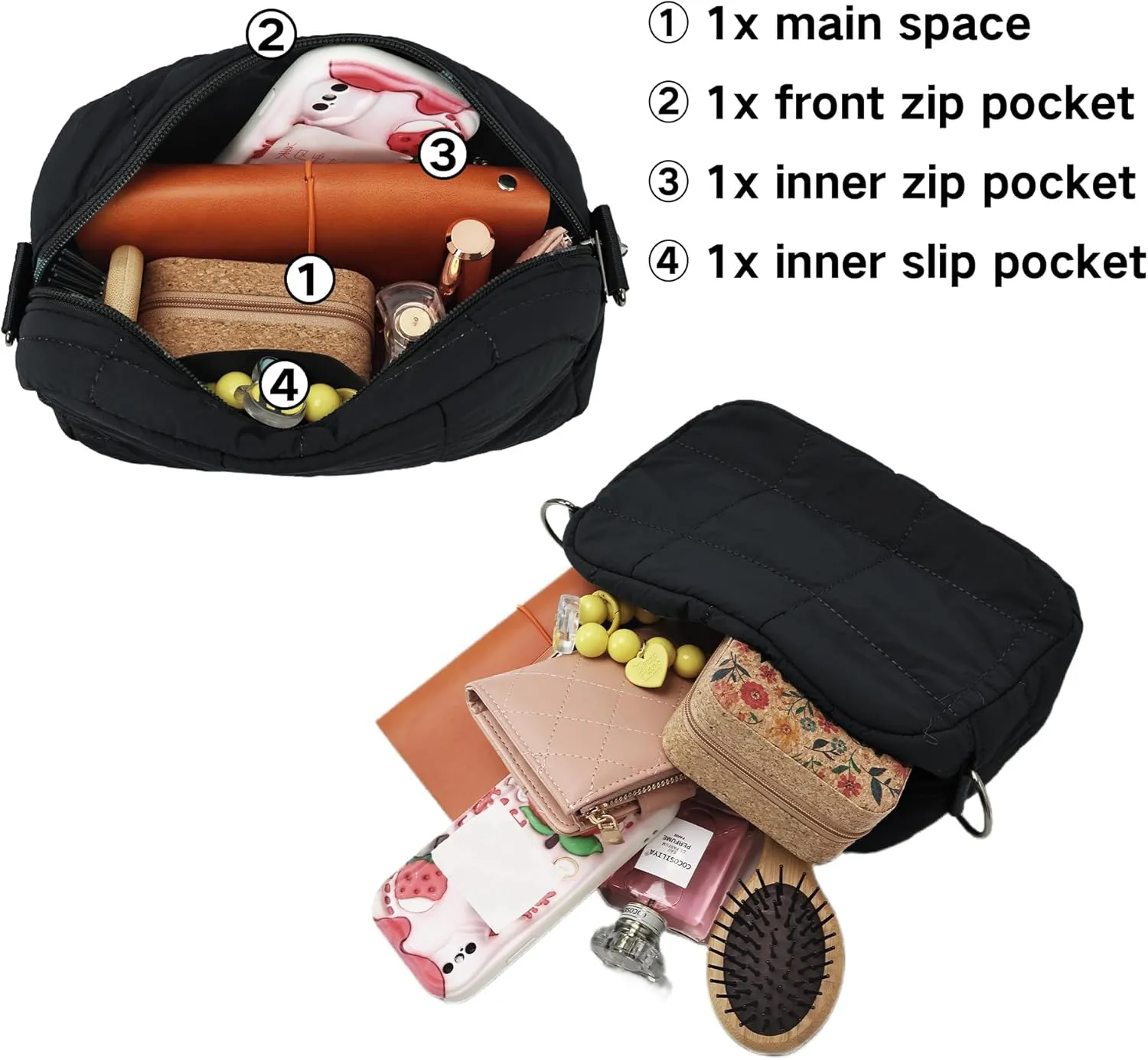 Quilted Crossbody Bags for Women Puffer Shoulder Bag with Adjustable Wide Strap Puffy Dupes Nylon Crossbody Purse