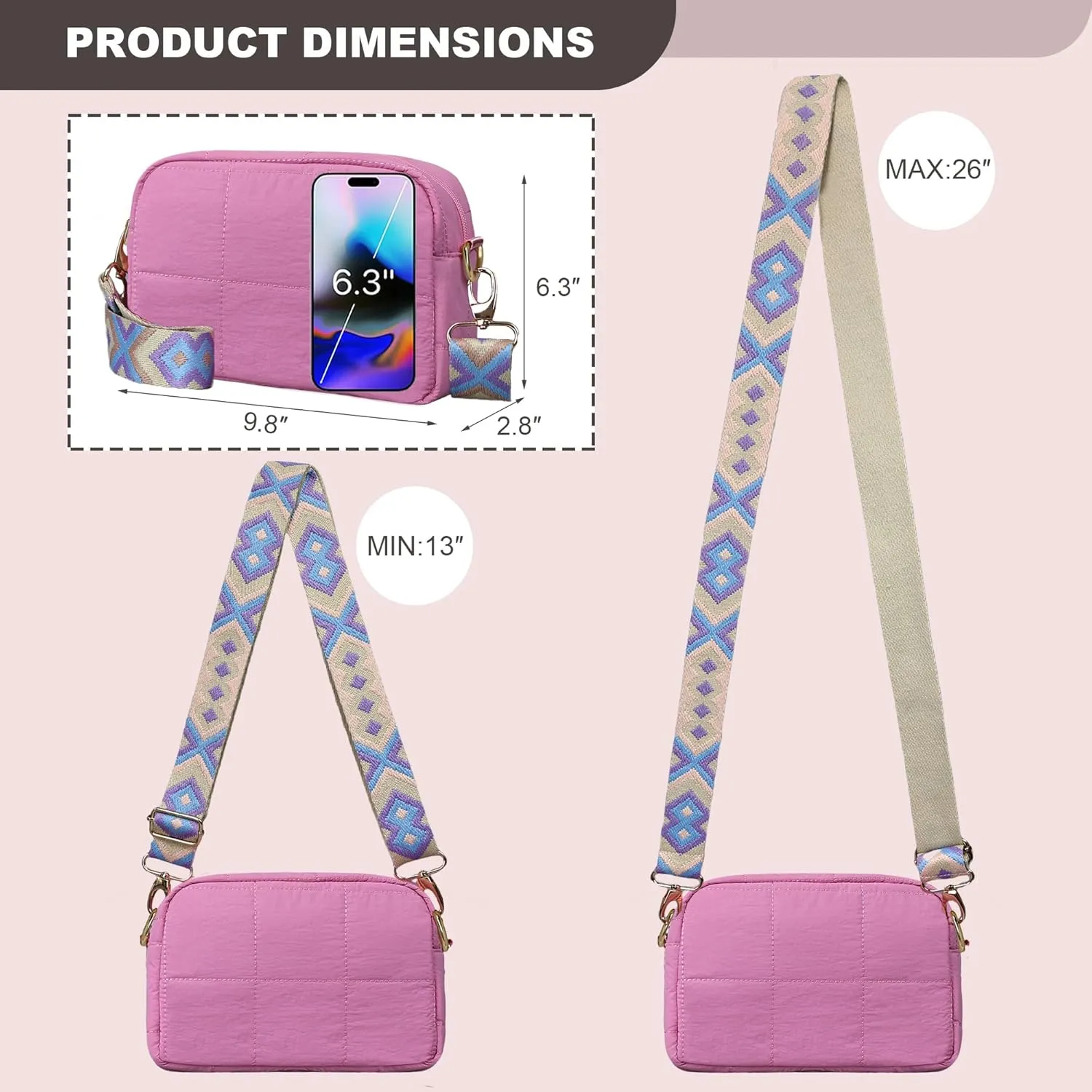 Quilted Crossbody Bags for Women Puffer Shoulder Bag with Adjustable Wide Strap Puffy Dupes Nylon Crossbody Purse